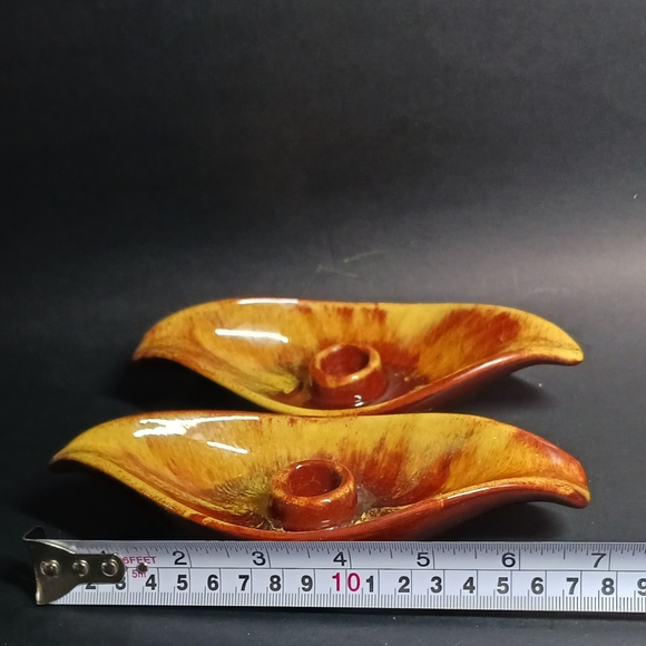 2 Leaf Shaped Pottery Candlestick Holders Blue Mountain Pottery, Rustic Glaze - Picture 4 of 4